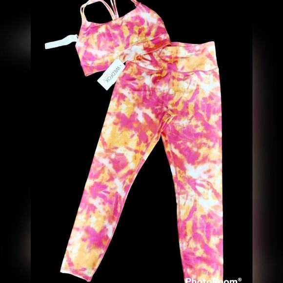 WILDFOX NWT TIE DYE ATHLETIC PINK/ORANGE SET SIZE MED - Picture 1 of 8